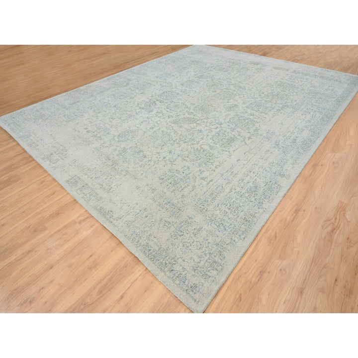 12'0" x 15'1" New Hand Loomed Blue Wool & Silk Rectangle Oriental Rug - MOA10264604