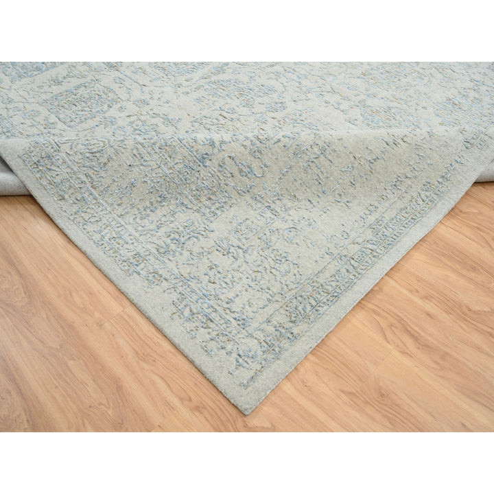 12'0" x 15'1" New Hand Loomed Blue Wool & Silk Rectangle Oriental Rug - MOA10264604