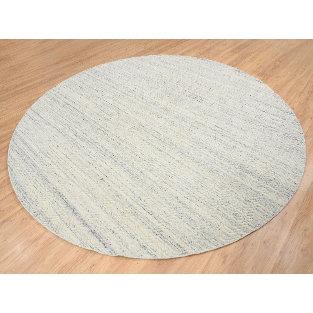 9'10" x 9'10" New Hand Loomed Beige Wool Round Oriental Rug - MOA10264605