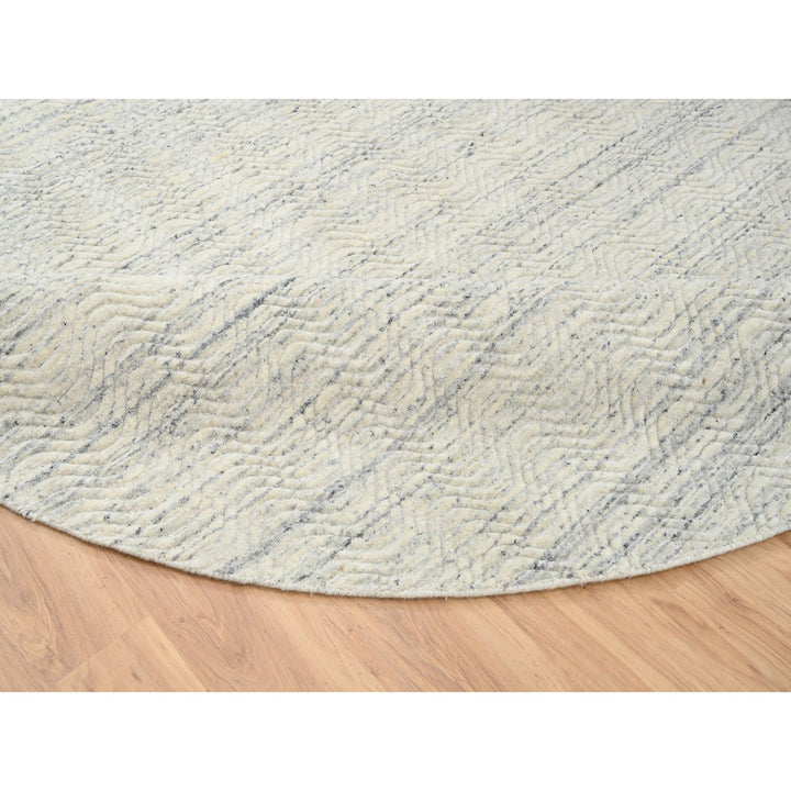 9'10" x 9'10" New Hand Loomed Beige Wool Round Oriental Rug - MOA10264605