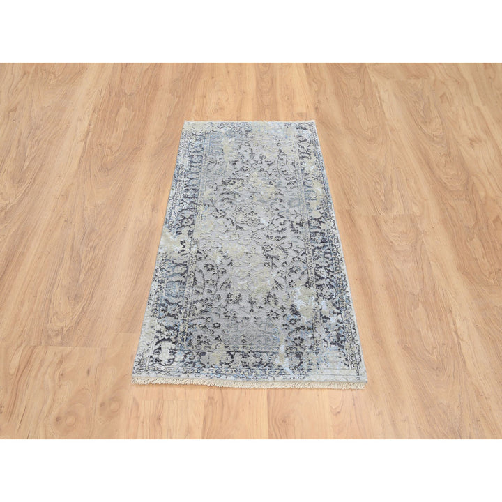 2'6" x 6'1" New Hand Knotted Grey Wool & Silk Runner Oriental Rug - MOA10264609