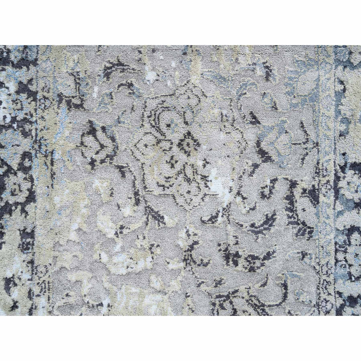 2'6" x 6'1" New Hand Knotted Grey Wool & Silk Runner Oriental Rug - MOA10264609