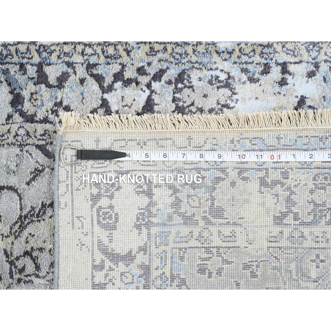 2'6" x 6'1" New Hand Knotted Grey Wool & Silk Runner Oriental Rug - MOA10264609