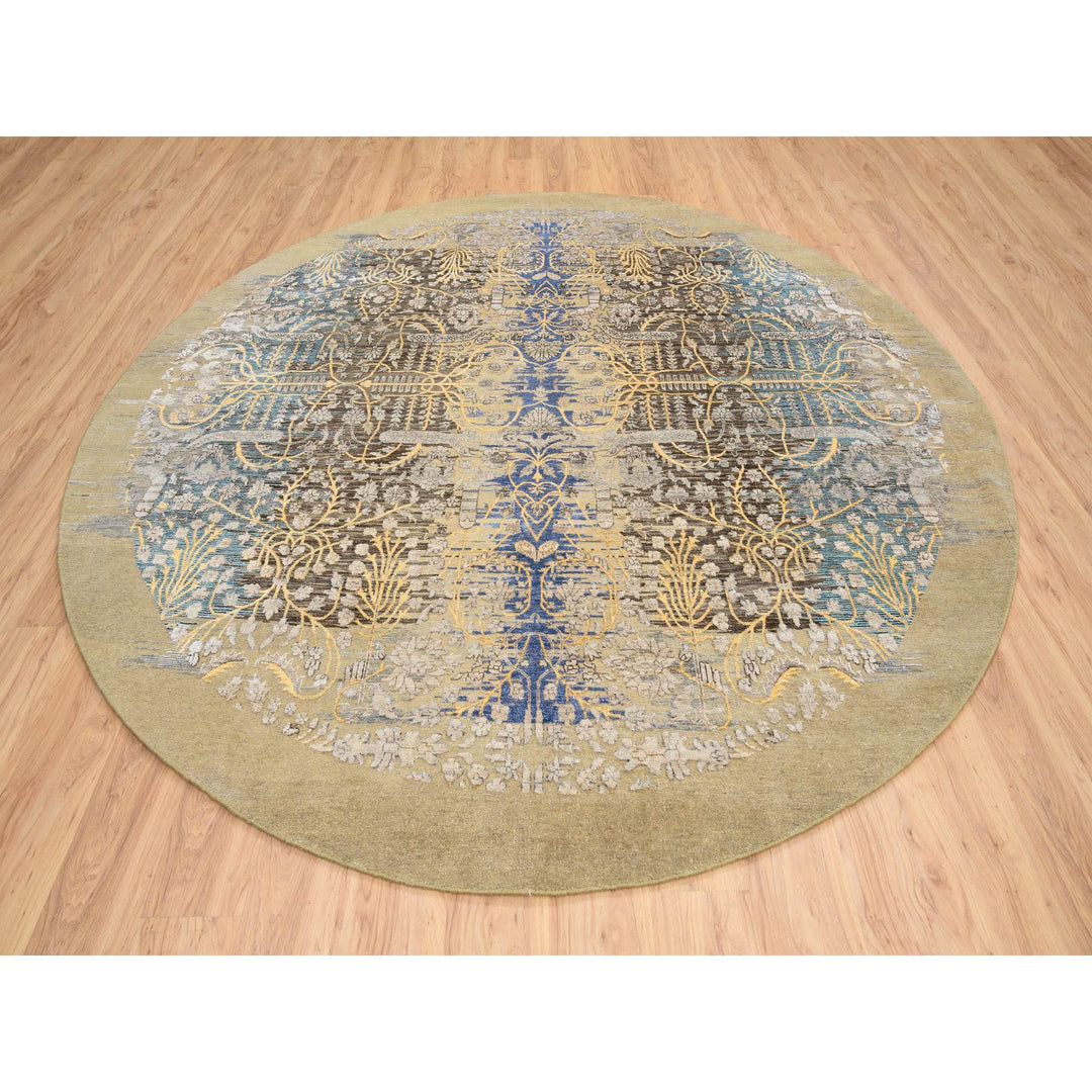 10'0" x 10'0" New Hand Knotted Brown Wool & Silk Round Oriental Rug - MOA10264661