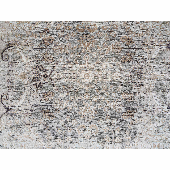 4'1" x 6'0" New Hand Knotted Grey Wool & Silk Rectangle Oriental Rug - MOA10264679