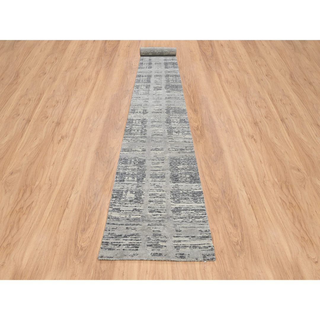 2'6" x 22'0" New Hand Knotted Grey Wool Runner Oriental Rug - MOA10264695