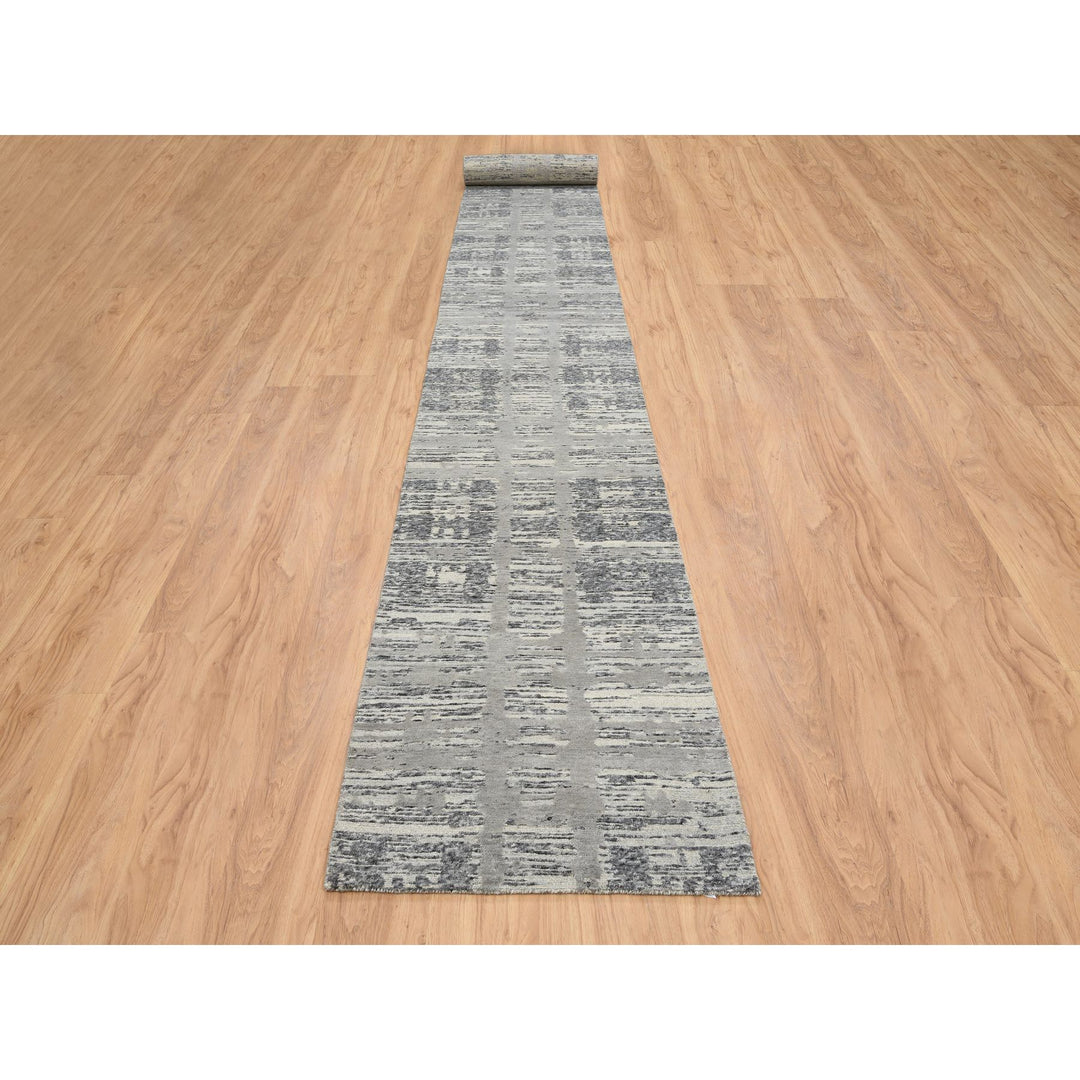 2'7" x 23'8" New Hand Knotted Grey Wool Runner Oriental Rug - MOA10264696