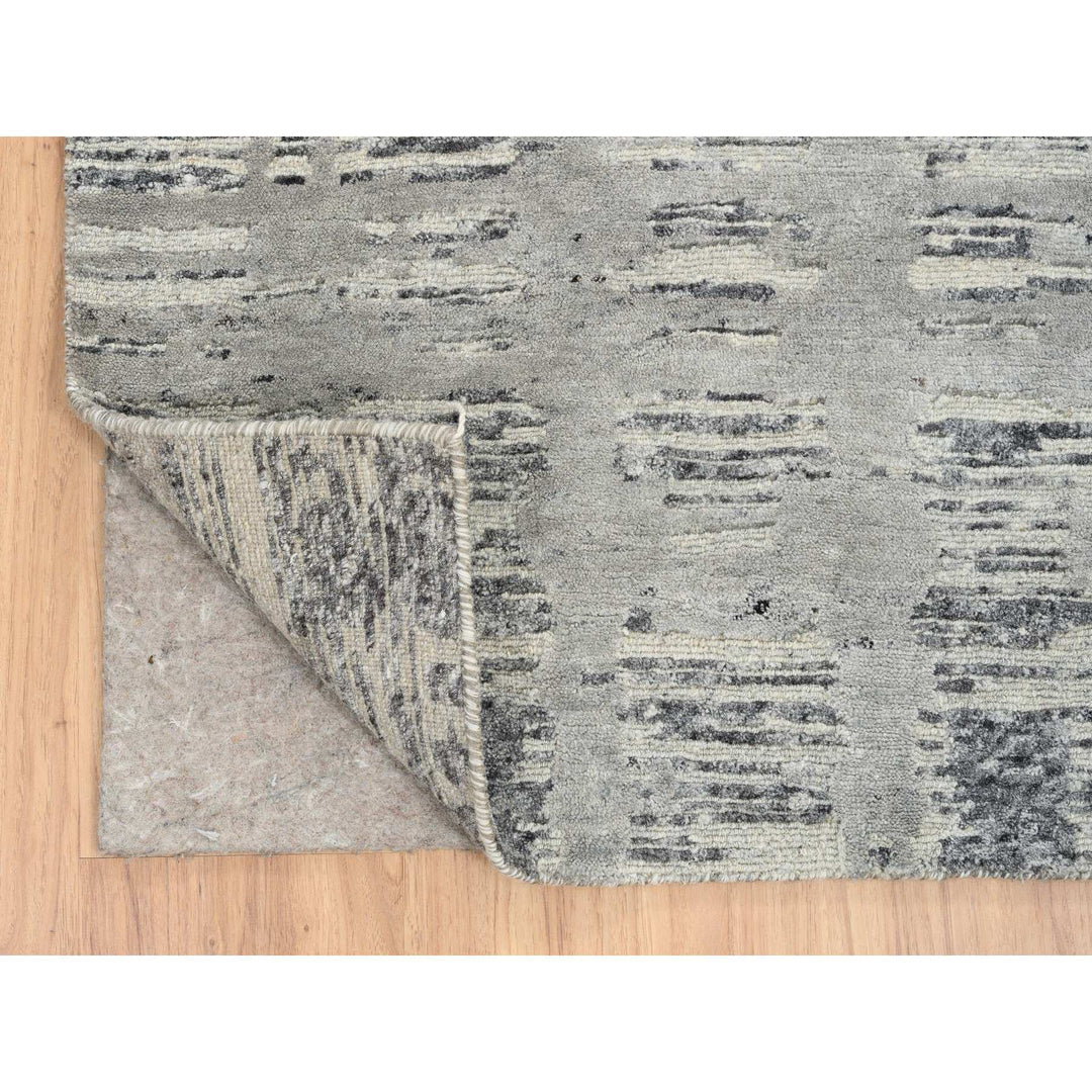 2'7" x 23'8" New Hand Knotted Grey Wool Runner Oriental Rug - MOA10264696