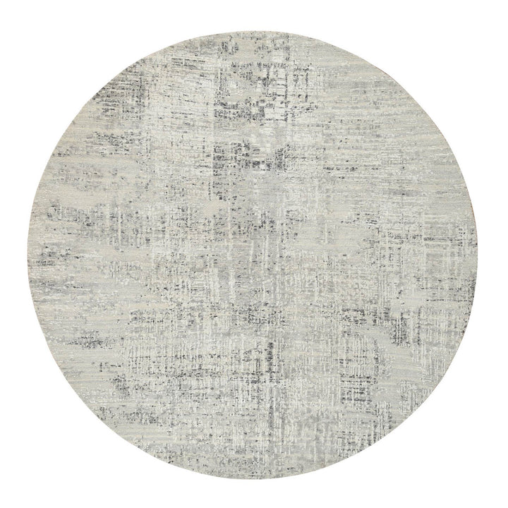 7'10" x 7'10" New Hand Knotted Grey Wool Round Oriental Rug - MOA10264700