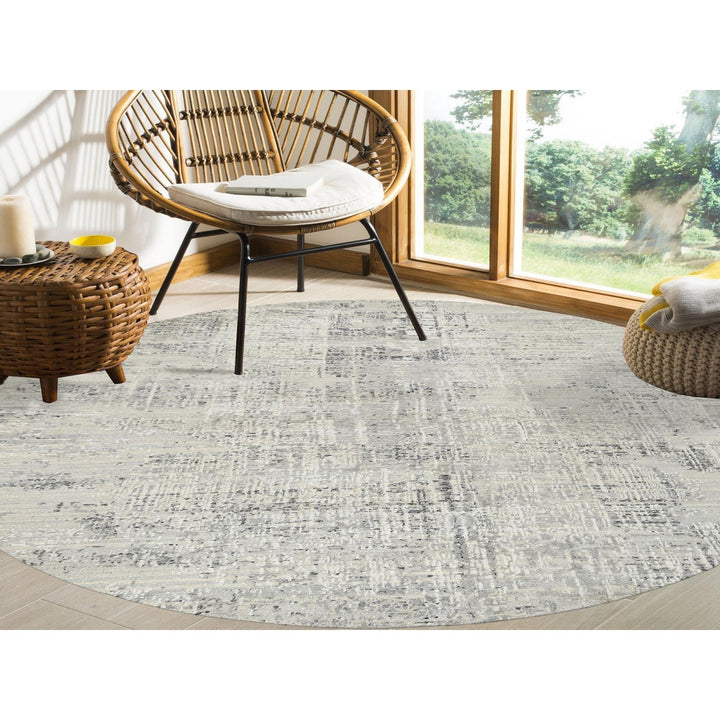 7'10" x 7'10" New Hand Knotted Grey Wool Round Oriental Rug - MOA10264700