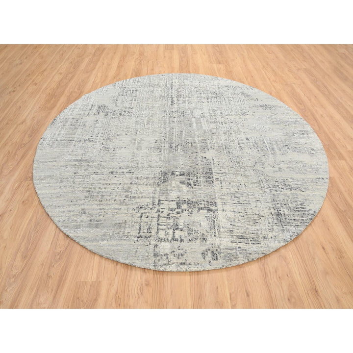 7'10" x 7'10" New Hand Knotted Grey Wool Round Oriental Rug - MOA10264700