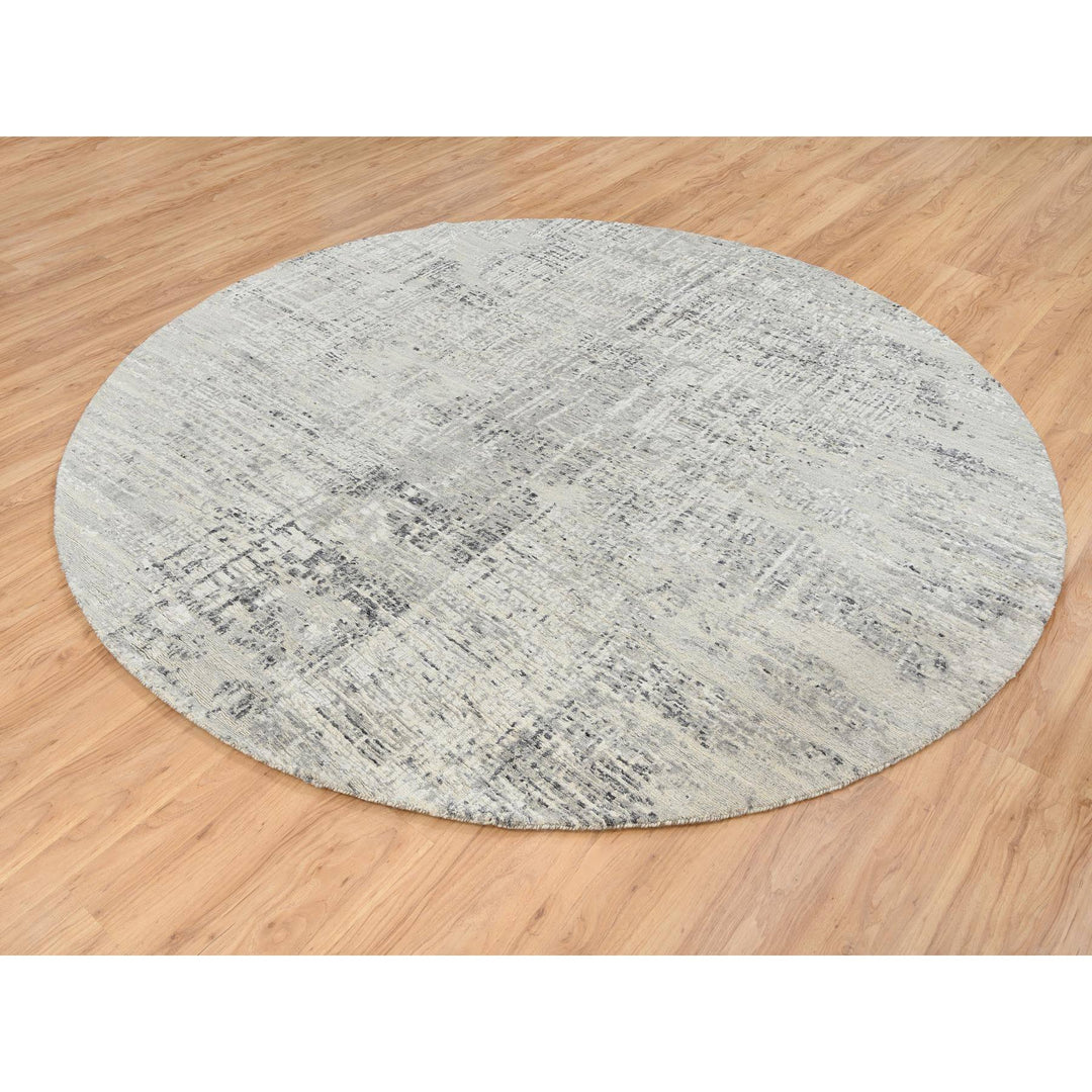 7'10" x 7'10" New Hand Knotted Grey Wool Round Oriental Rug - MOA10264700