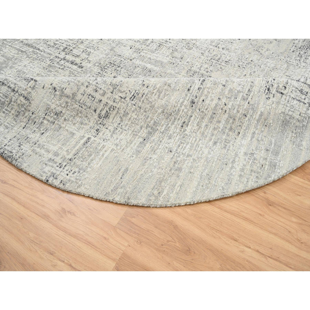 7'10" x 7'10" New Hand Knotted Grey Wool Round Oriental Rug - MOA10264700