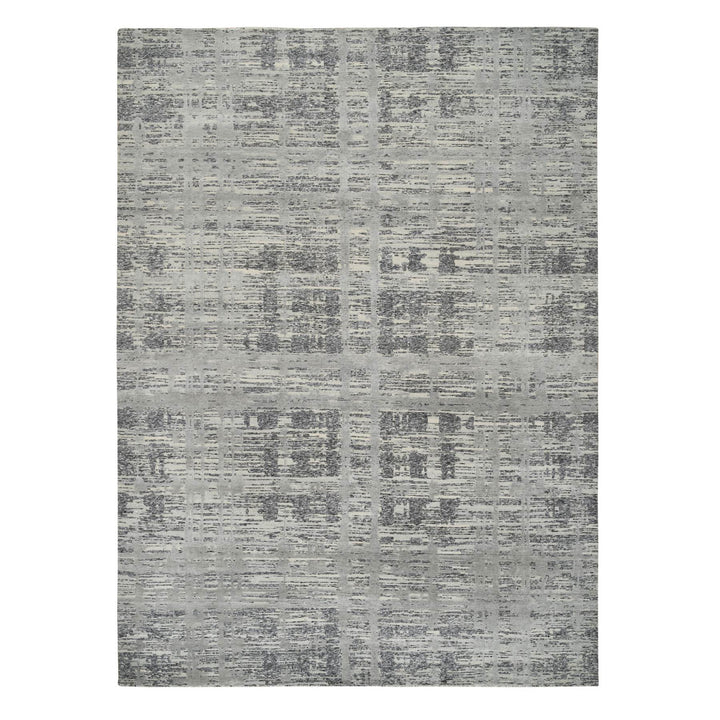 9'2" x 11'10" New Hand Knotted Grey Wool Rectangle Oriental Rug - MOA10264704