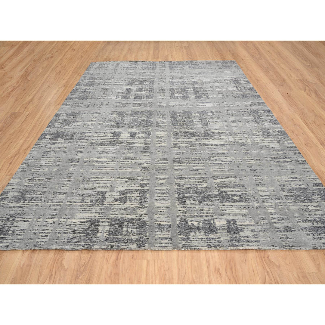 9'2" x 11'10" New Hand Knotted Grey Wool Rectangle Oriental Rug - MOA10264704