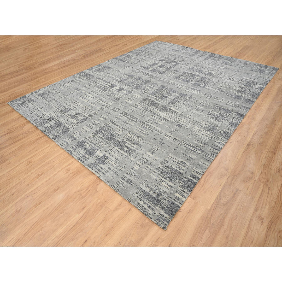 9'2" x 11'10" New Hand Knotted Grey Wool Rectangle Oriental Rug - MOA10264704