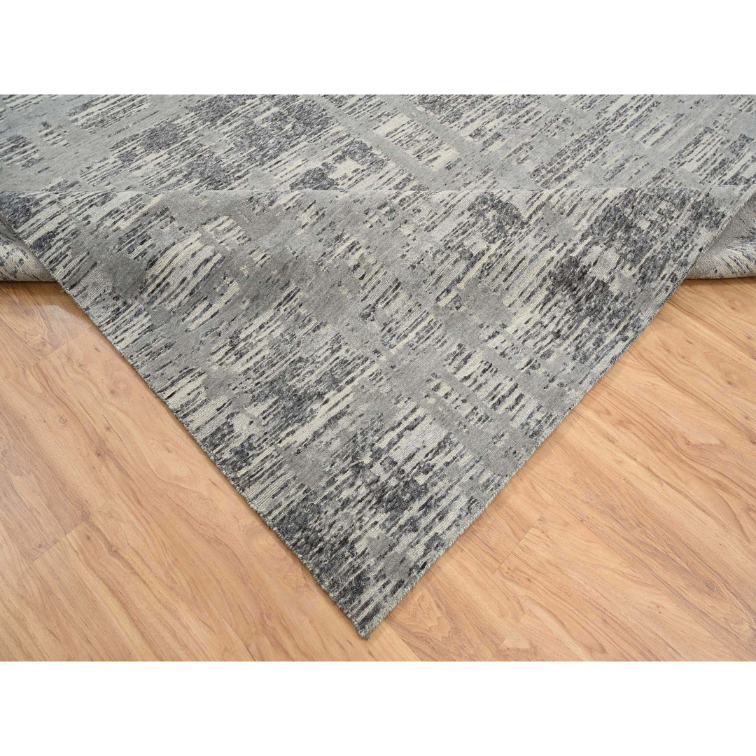 9'2" x 11'10" New Hand Knotted Grey Wool Rectangle Oriental Rug - MOA10264704