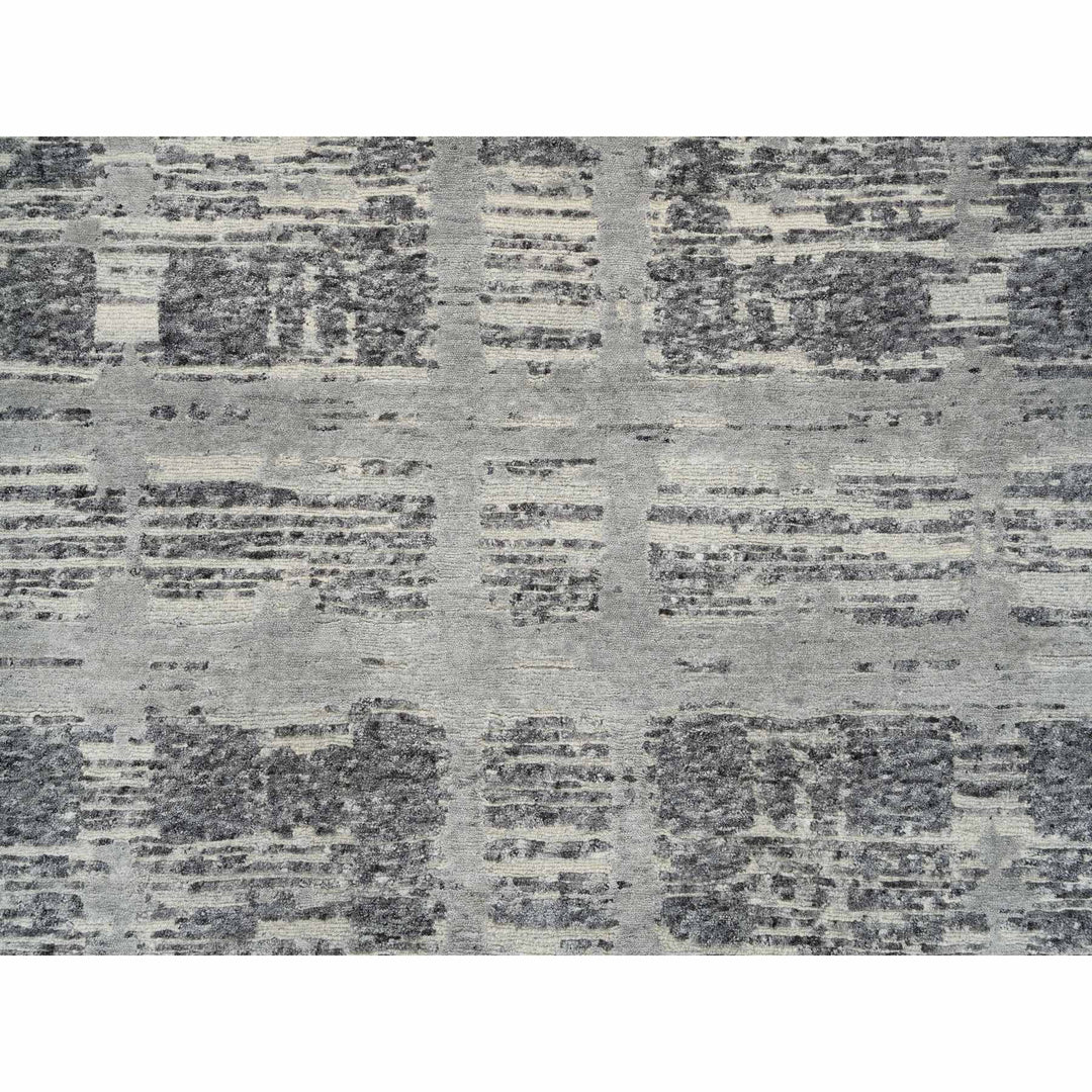 9'2" x 11'10" New Hand Knotted Grey Wool Rectangle Oriental Rug - MOA10264704