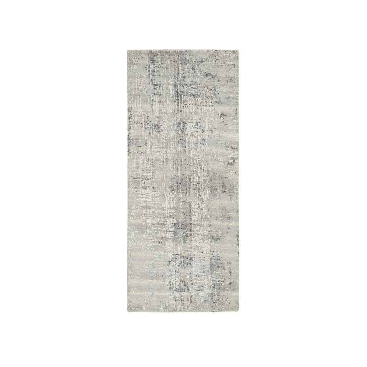 2'7" x 6'0" New Hand Knotted Grey Wool Runner Oriental Rug - MOA10264705