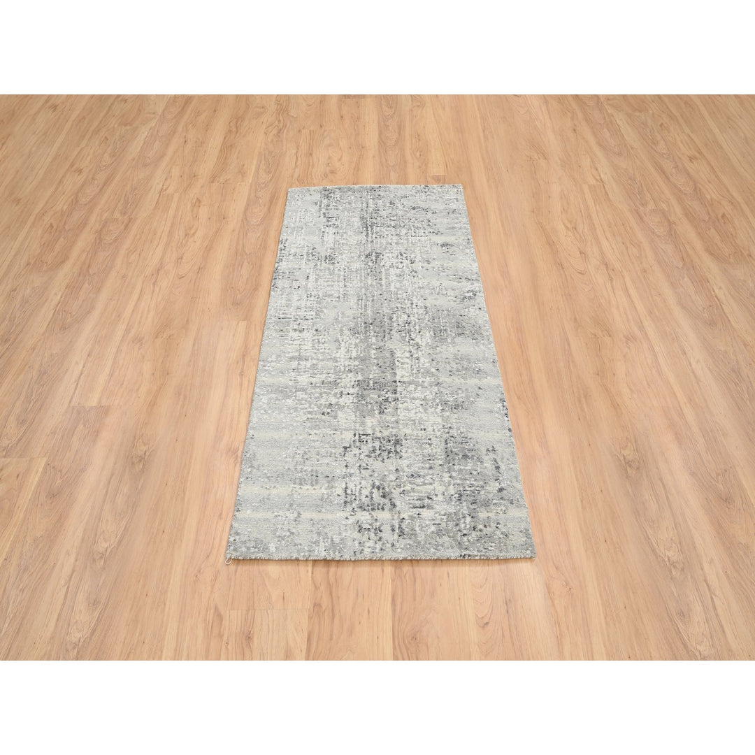 2'7" x 6'0" New Hand Knotted Grey Wool Runner Oriental Rug - MOA10264705