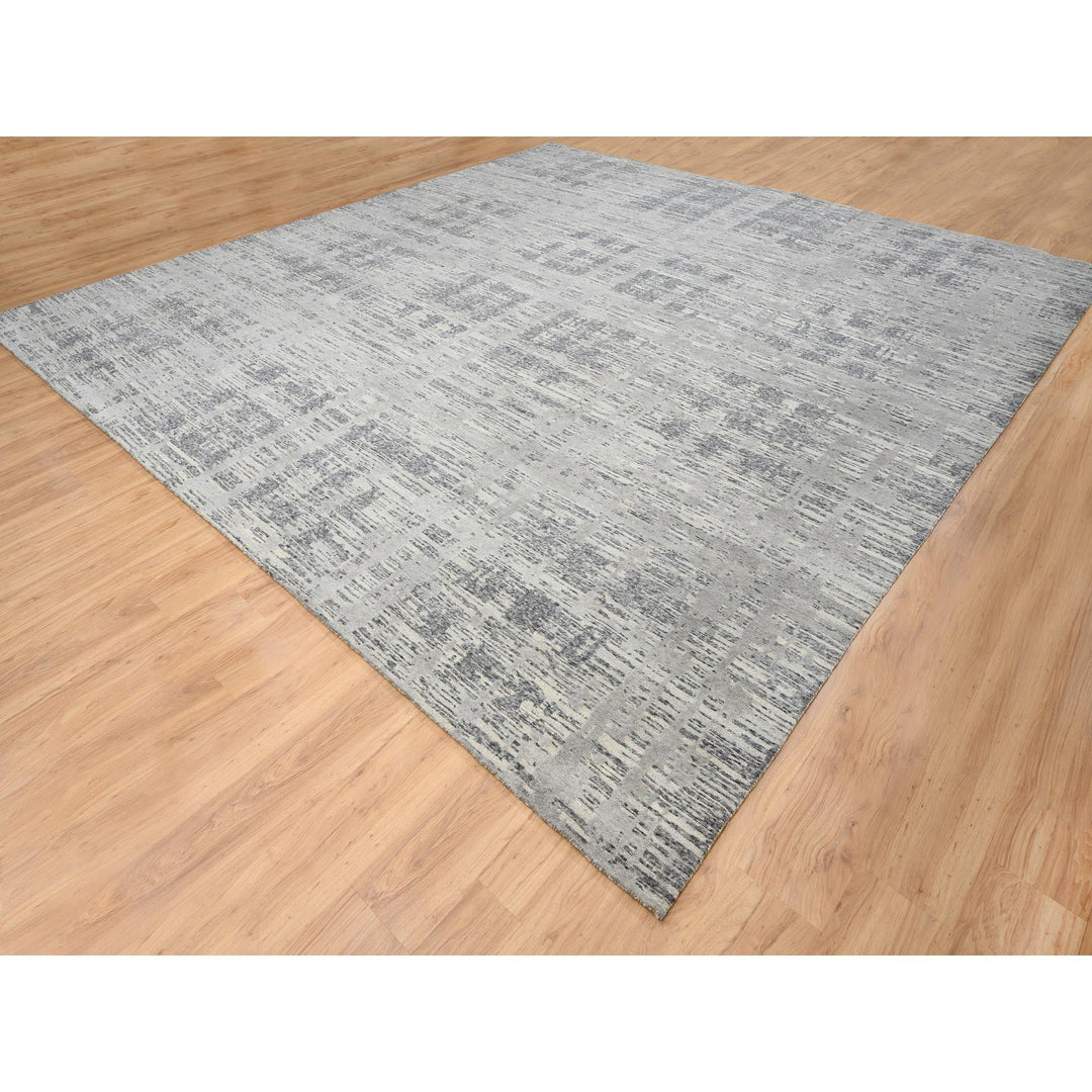 13'7" x 14'0" New Hand Knotted Grey Wool Square Oriental Rug - MOA10264710