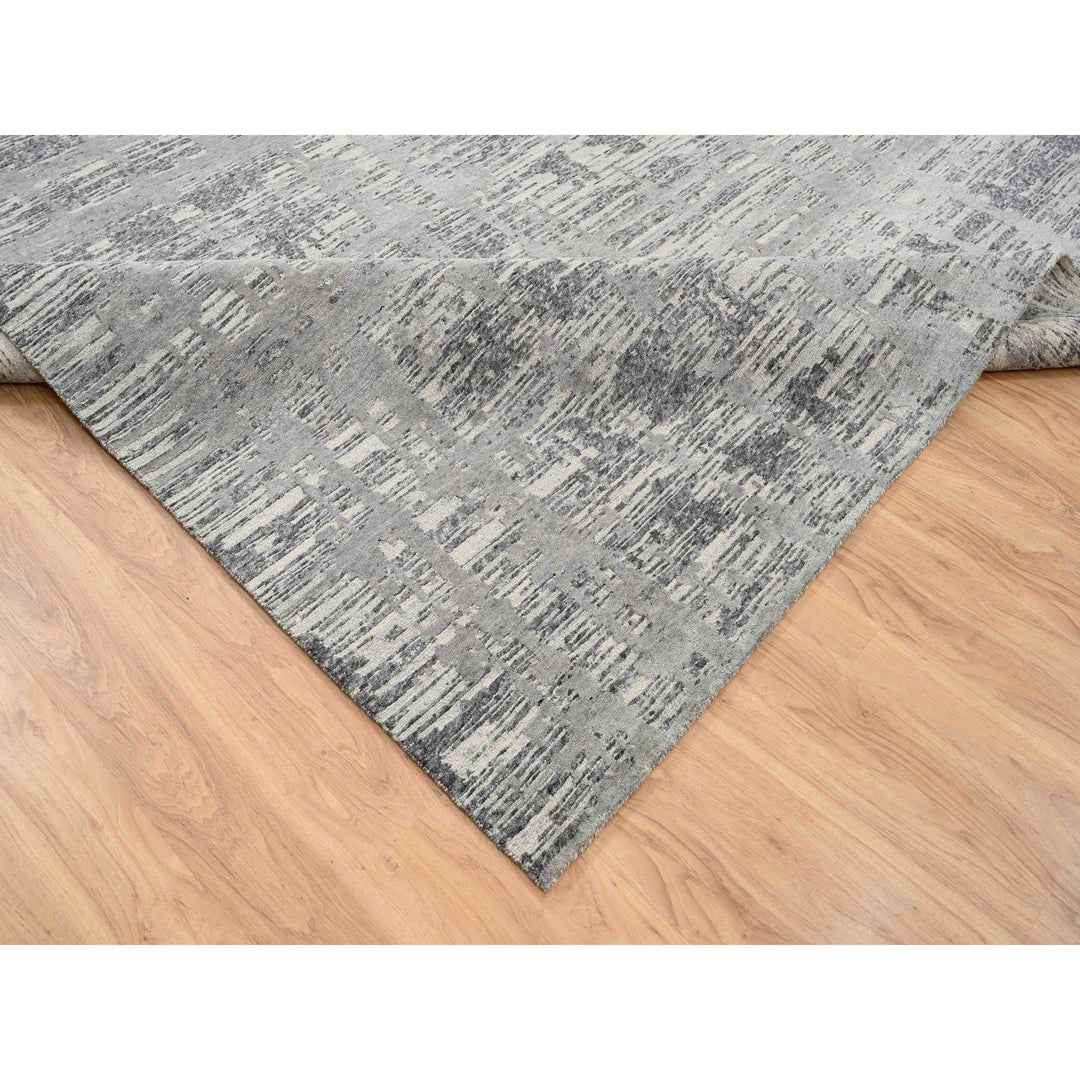 13'7" x 14'0" New Hand Knotted Grey Wool Square Oriental Rug - MOA10264710