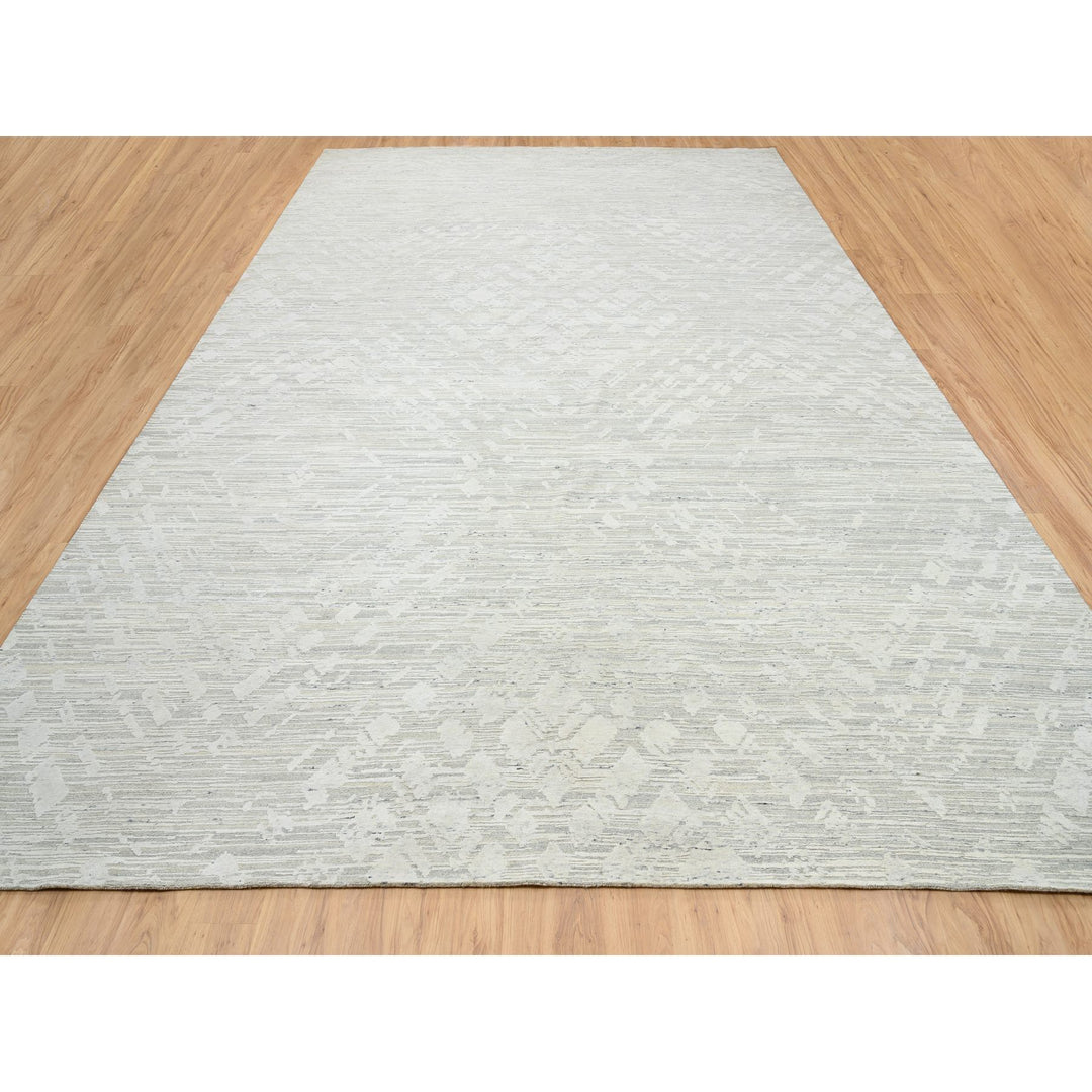 14'0" x 19'9" New Hand Knotted Grey Wool Rectangle Oriental Rug - MOA10264712