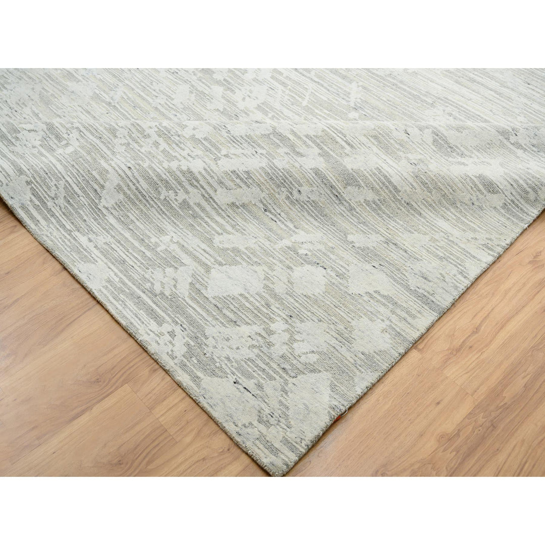 14'0" x 19'9" New Hand Knotted Grey Wool Rectangle Oriental Rug - MOA10264712