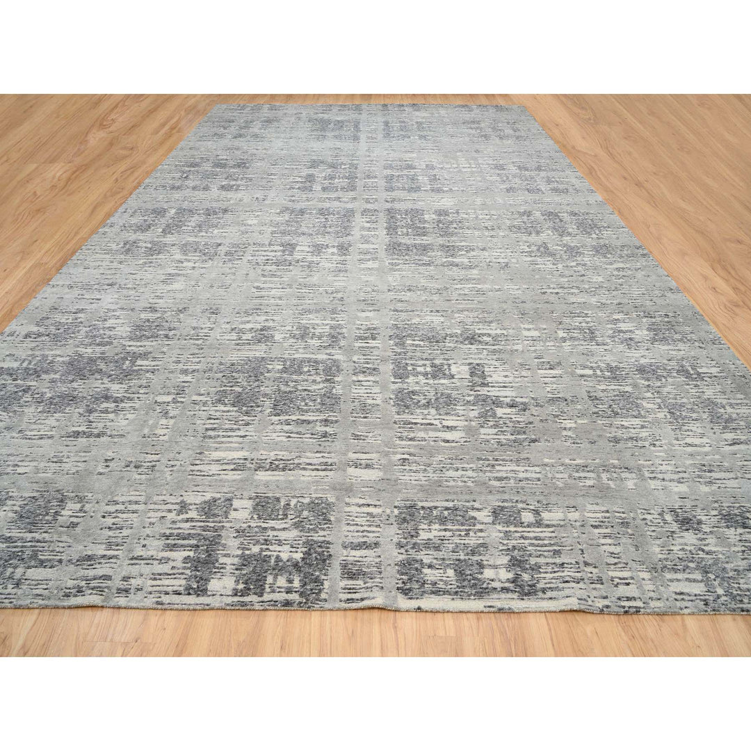 12'0" x 18'3" New Hand Knotted Grey Wool Rectangle Oriental Rug - MOA10264714