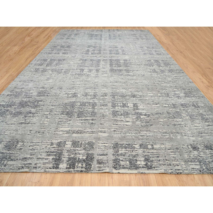 12'0" x 18'3" New Hand Knotted Grey Wool Rectangle Oriental Rug - MOA10264714