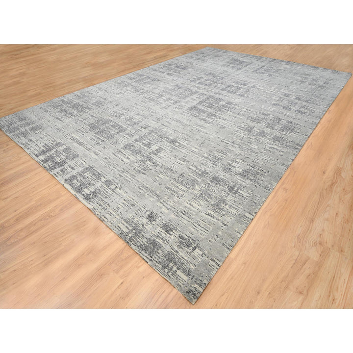 12'0" x 18'3" New Hand Knotted Grey Wool Rectangle Oriental Rug - MOA10264714