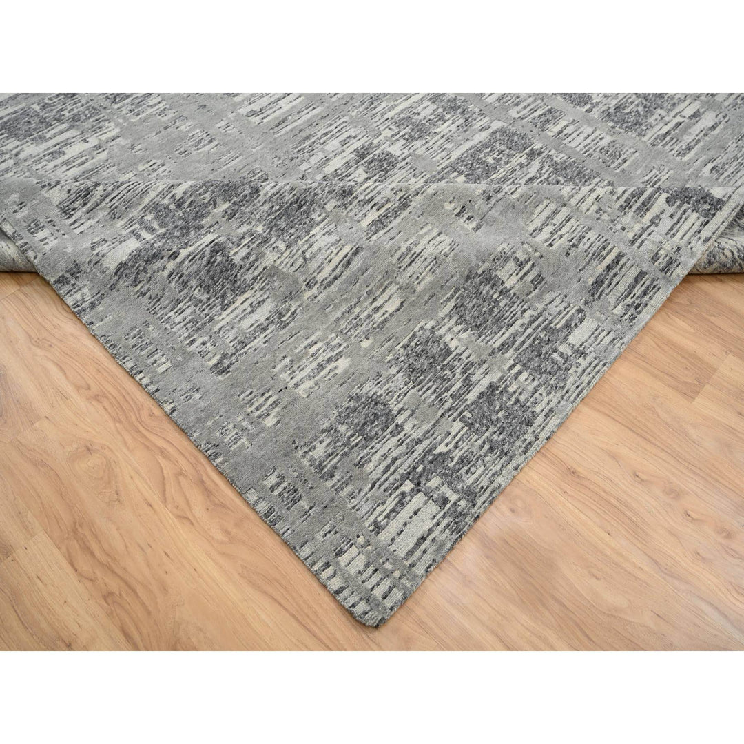 12'0" x 18'3" New Hand Knotted Grey Wool Rectangle Oriental Rug - MOA10264714