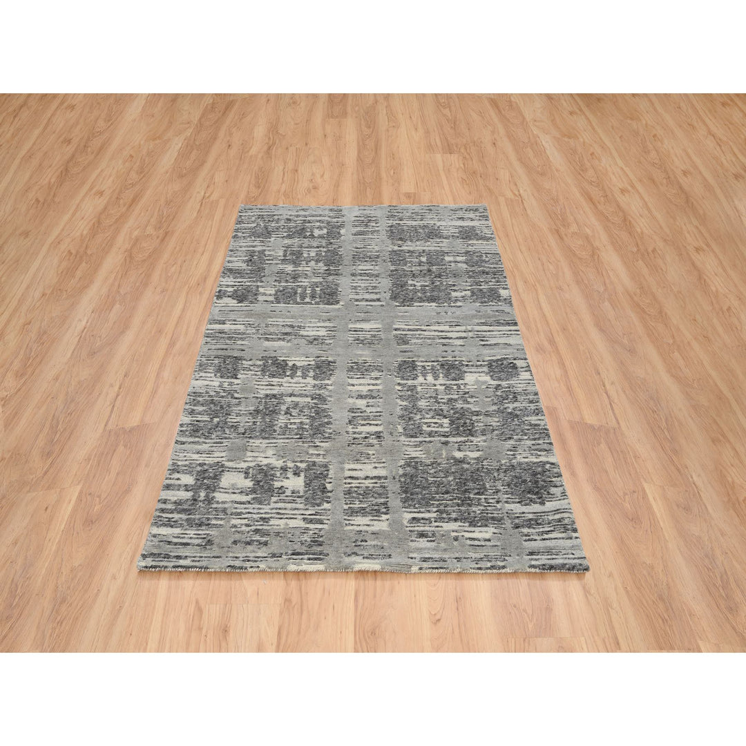 4'0" x 6'1" New Hand Knotted Grey Wool Rectangle Oriental Rug - MOA10264717