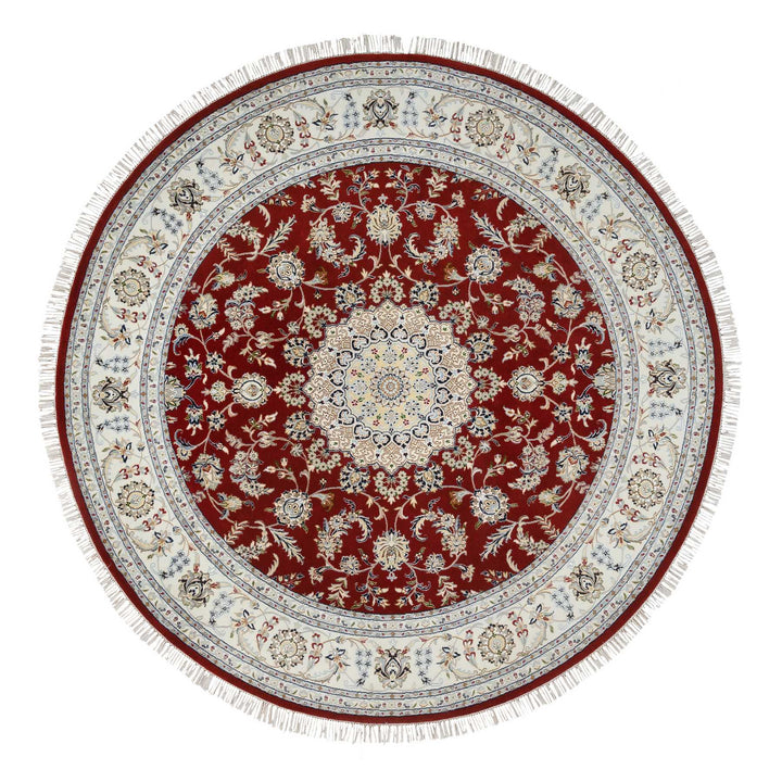 8'0" x 8'0" New Hand Knotted Red Cotton Round Oriental Rug - MOA10264719