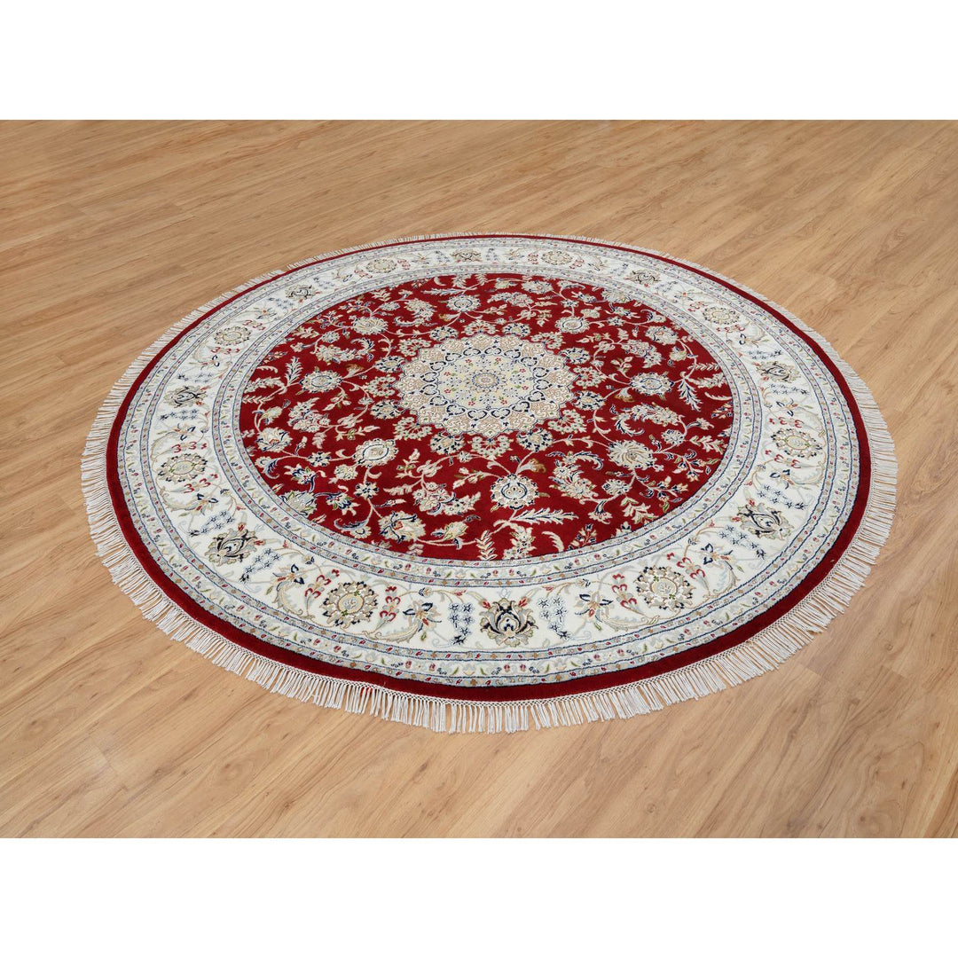 8'0" x 8'0" New Hand Knotted Red Wool Round Oriental Rug - MOA10264719