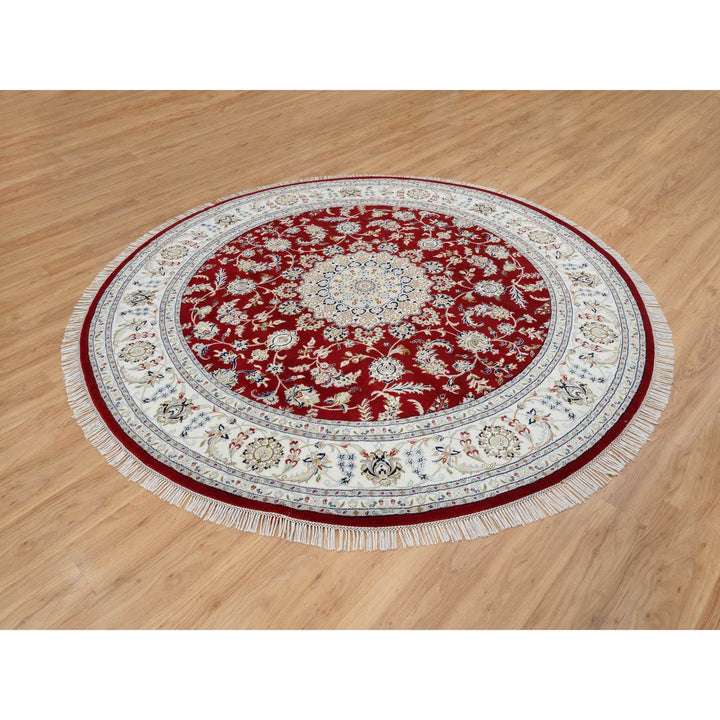 8'0" x 8'0" New Hand Knotted Red Cotton Round Oriental Rug - MOA10264719