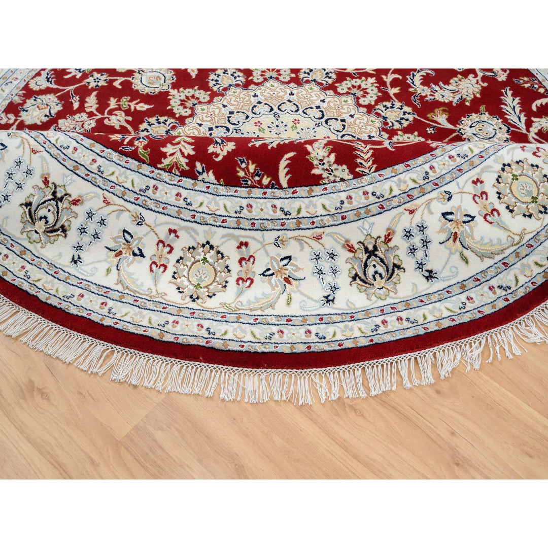 8'0" x 8'0" New Hand Knotted Red Wool Round Oriental Rug - MOA10264719