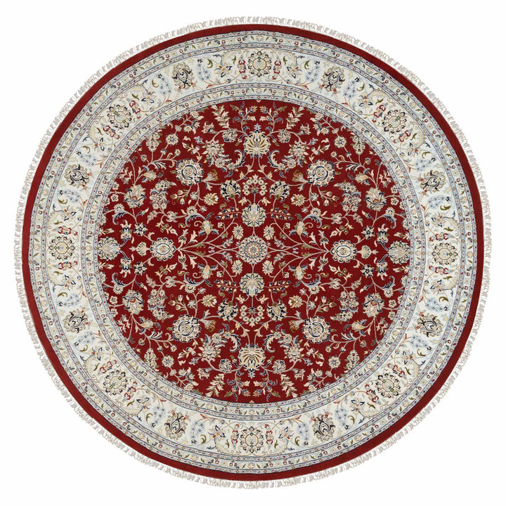 9'1" x 9'1" New Hand Knotted Red Cotton Round Oriental Rug - MOA10264728