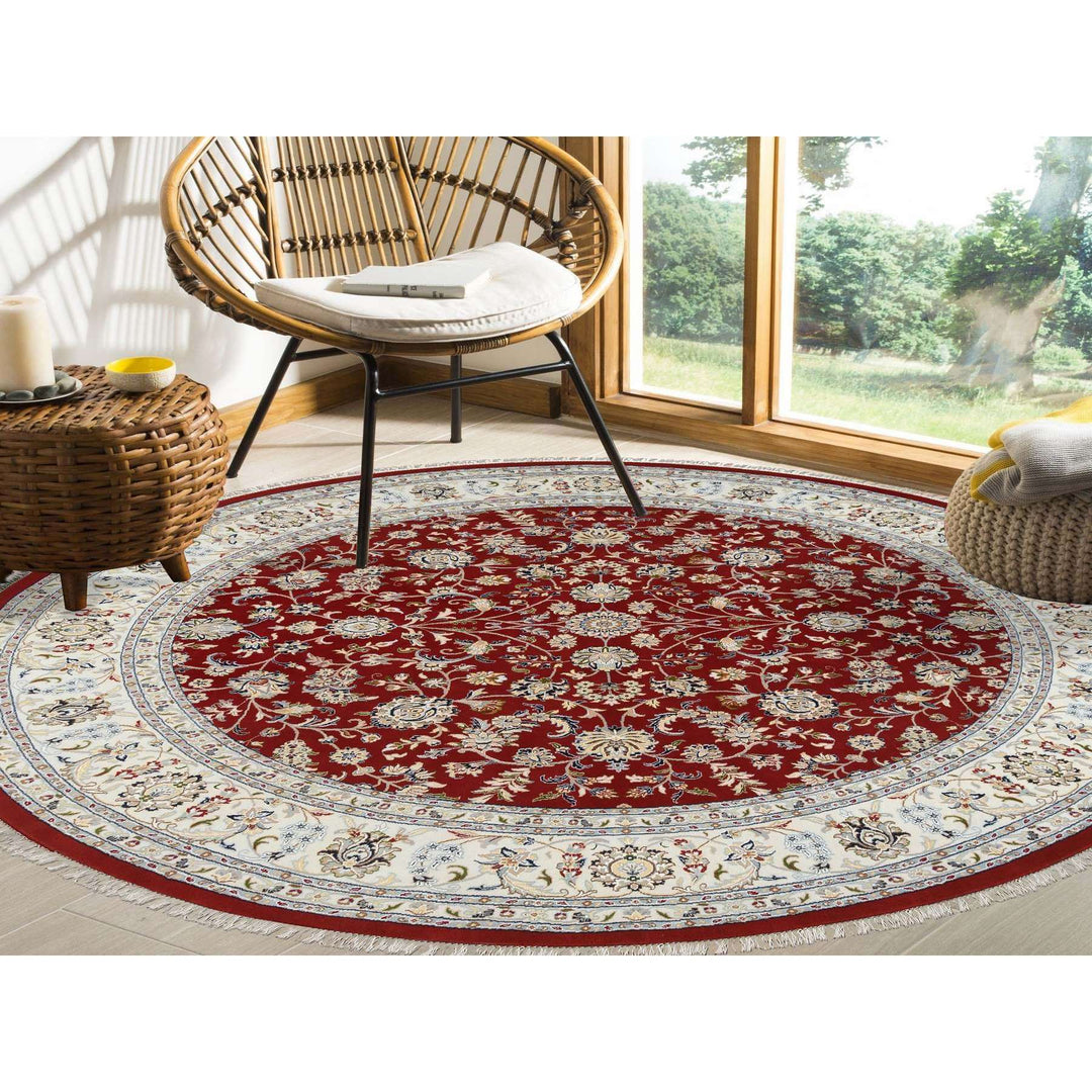 9'1" x 9'1" New Hand Knotted Red Cotton Round Oriental Rug - MOA10264728