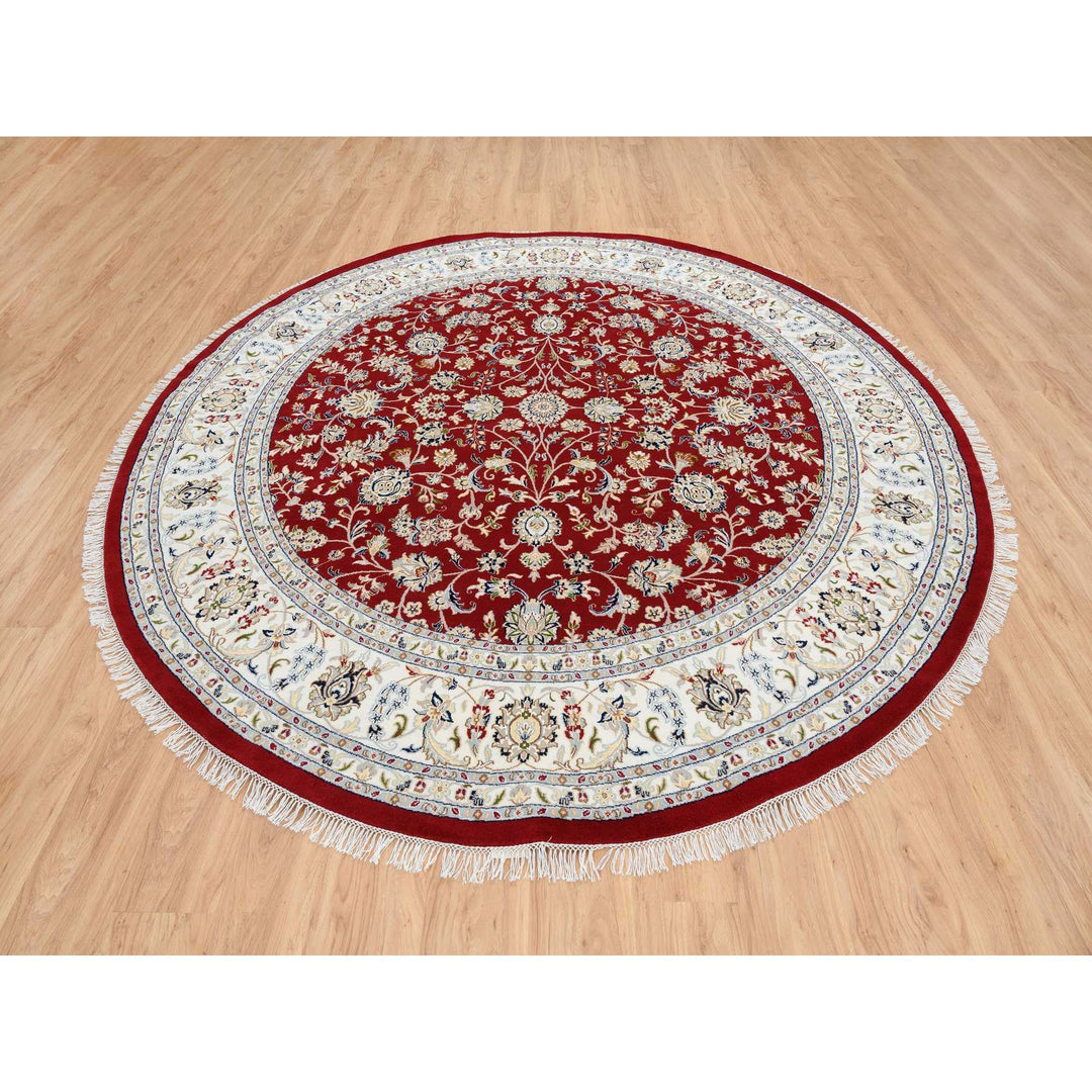 9'1" x 9'1" New Hand Knotted Red Cotton Round Oriental Rug - MOA10264728