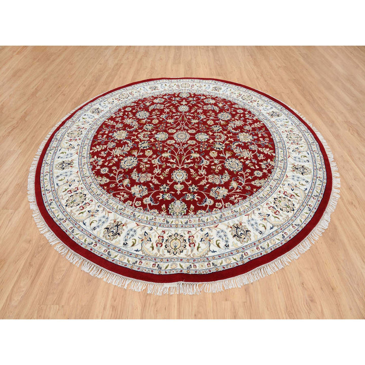 9'1" x 9'1" New Hand Knotted Red Cotton Round Oriental Rug - MOA10264728