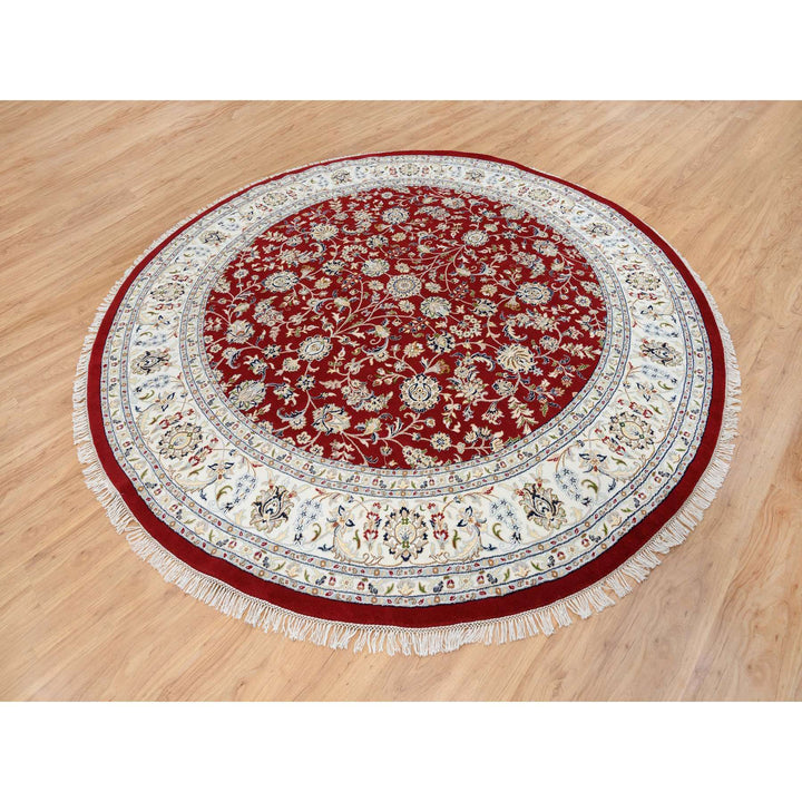 9'1" x 9'1" New Hand Knotted Red Cotton Round Oriental Rug - MOA10264728