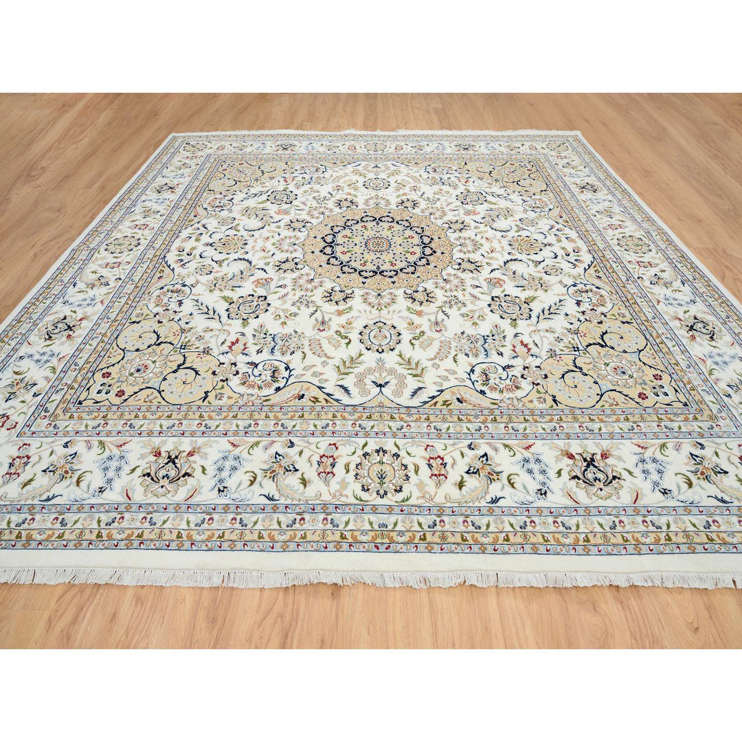 11'10" x 12'2" New Hand Knotted Ivory Cotton Square Oriental Rug - MOA10264741