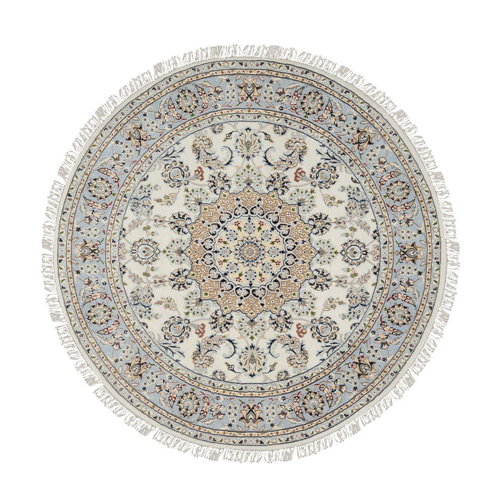 6'0" x 6'0" New Hand Knotted Ivory Wool Round Oriental Rug - MOA10264746