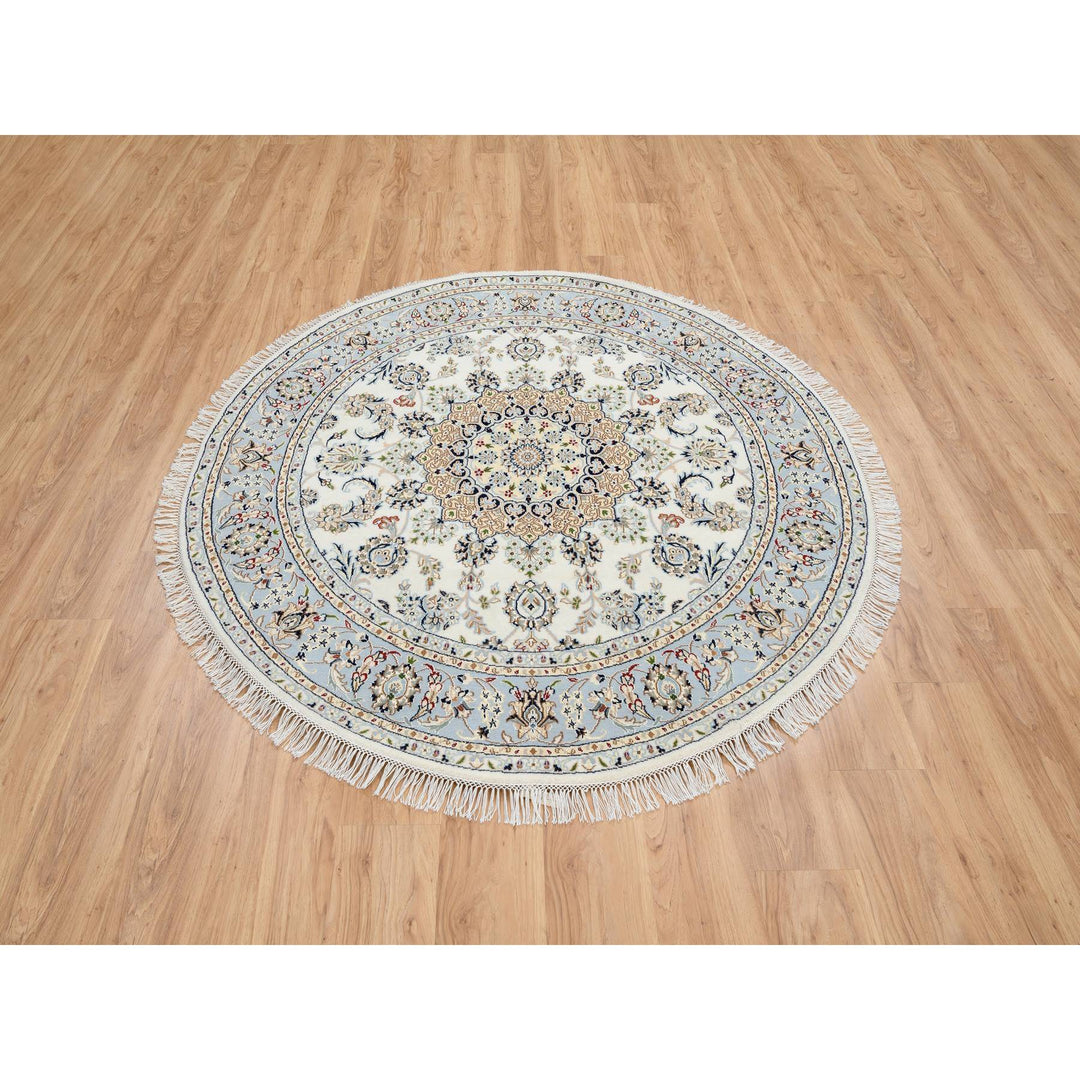 6'0" x 6'0" New Hand Knotted Ivory Wool Round Oriental Rug - MOA10264746