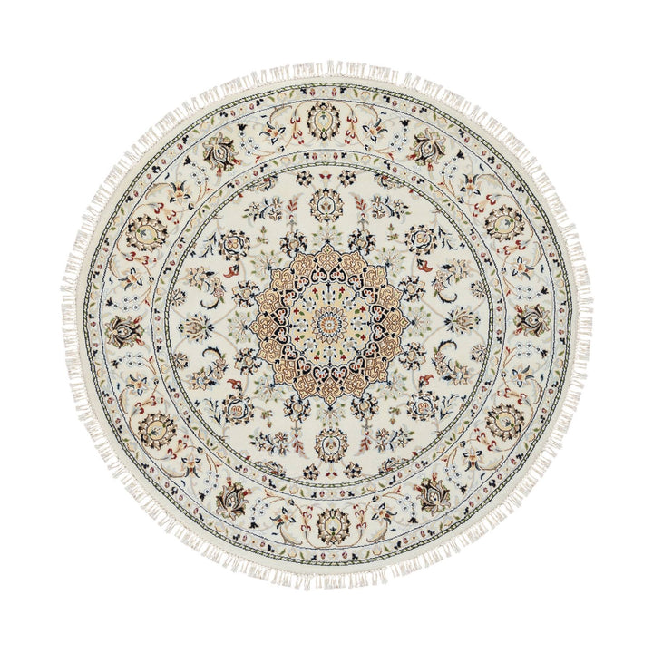 5'0" x 5'0" New Hand Knotted Ivory Cotton Round Oriental Rug - MOA10264747