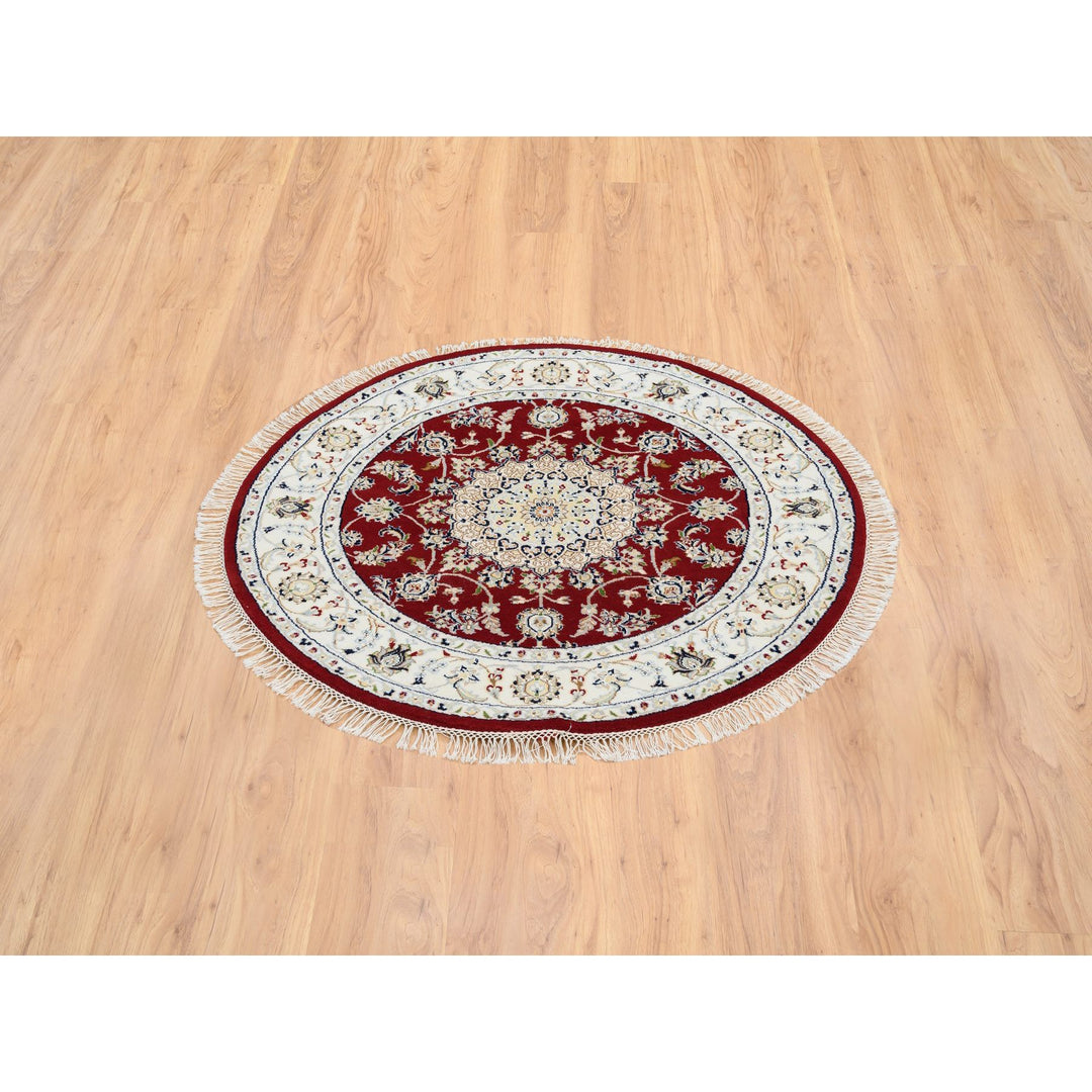 4'0" x 4'0" New Hand Knotted Red Cotton Round Oriental Rug - MOA10264752