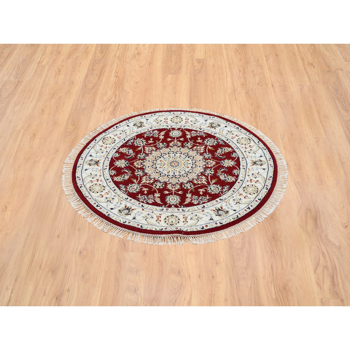 4'0" x 4'0" New Hand Knotted Red Cotton Round Oriental Rug - MOA10264752