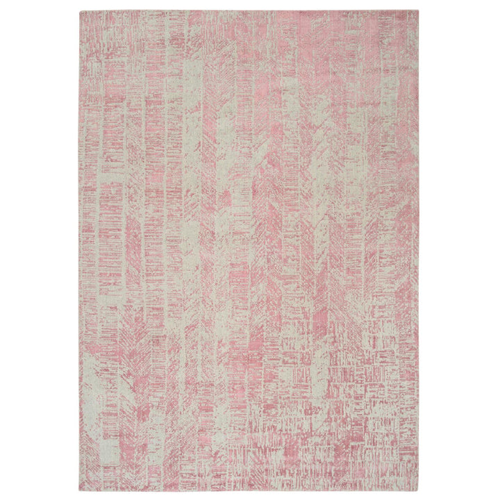 9'0" x 11'10" New Hand Loomed Pink Wool & Silk Rectangle Oriental Rug - MOA10264807