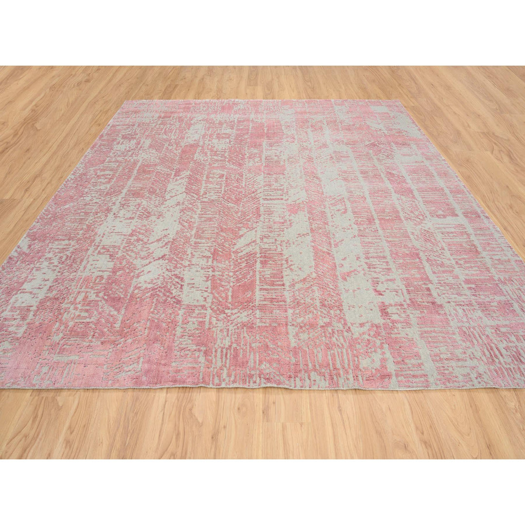 10'0" x 10'2" New Hand Loomed Pink Wool & Art Silk Square Oriental Rug - MOA10264815